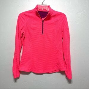 Tek Gear Neon Pink Fleece Knit Quarter Zip Pull Over Athleisure size Medium